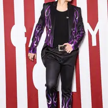 Осень сценический DS мужской певец DJ черный ласточкин хвост пламя ночной клуб гость бар блейзеры костюм куртка Костюмы формальное платье