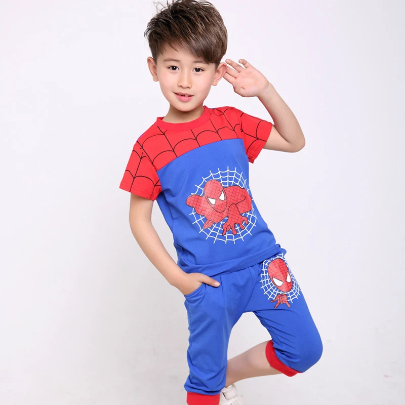 Новинка года, детский летний повседневный костюм с короткими рукавами для мальчиков одежда Altman детская одежда с человеком-пауком комплекты из футболки и штанов - Цвет: 1610