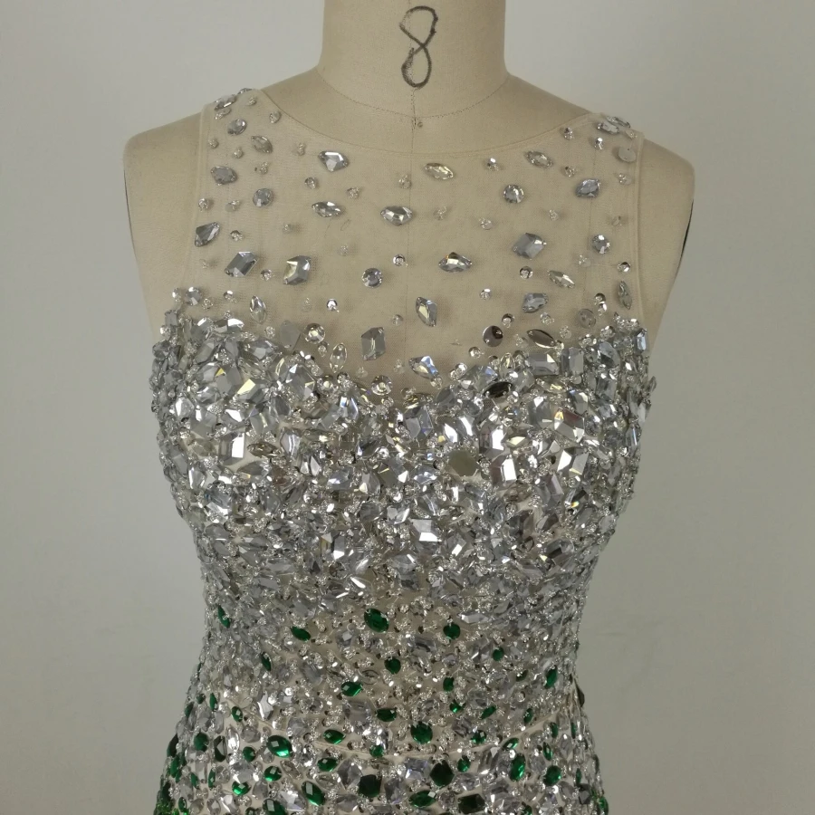 Overlay Large Rhinestone Beading Crystal Cocktail Dresses Fashion Sheer Neck Sexy Backless Short Prom Dresses