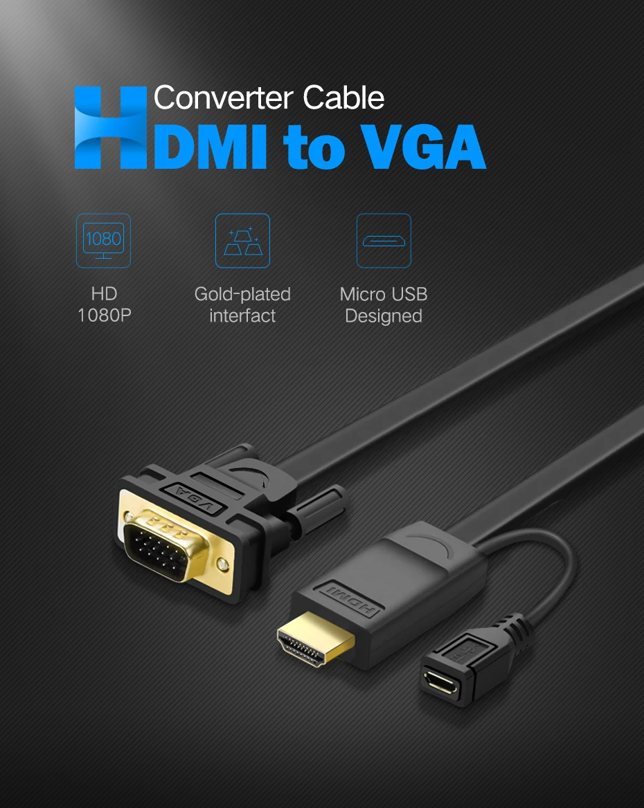 Ugreen 1080 P активность hdmi для VGA кабель адаптер цифро-аналоговый преобразователь звука кабель для Xbox360 PS3 ноутбуков телевидение окно, чтобы проектор