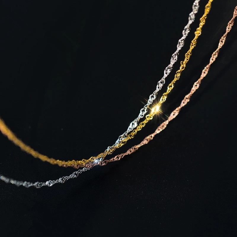 

Fashion Gold/Silver/Rose Gold Color Plated Water-wave Chain 925 Sterling Silver Necklaces for Women Jewelry Making Accessories