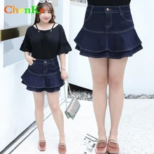 ChenKe модные летние шорты 4XL больших Размеры чисто синие штаны Для женщин сезон: весна–лето Стиль толстые джинсы женская