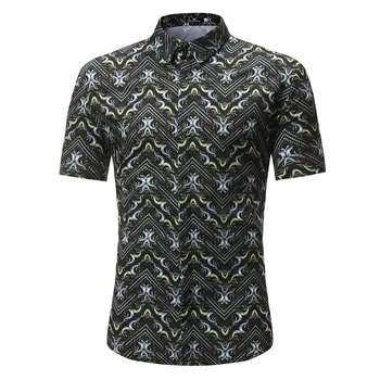 

Creative Geometric Print Floral Shirt Men 2018 Summer New Short Sleeve Beach Hawaiian Shirt Men Casual Prom Shirts Camisa Social