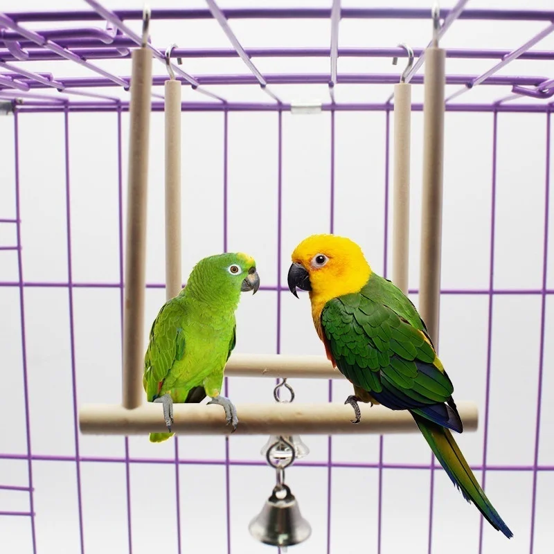

Wooden Swinging Trapeze with Bell Bird Cage Budgie Canary Toy 12cm x18cm