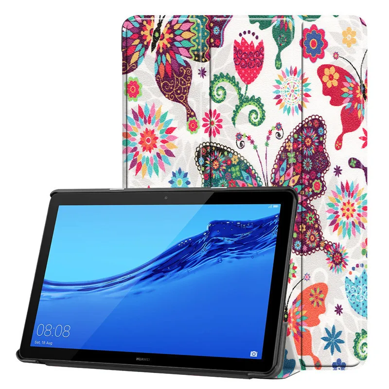 ГОРЯЧИЙ Тонкий Печатный PU кожаный чехол для huawei MediaPad T5 10 AGS2-W09/L09/L03/W19 10," планшет Tri-складной Стенд защитный чехол
