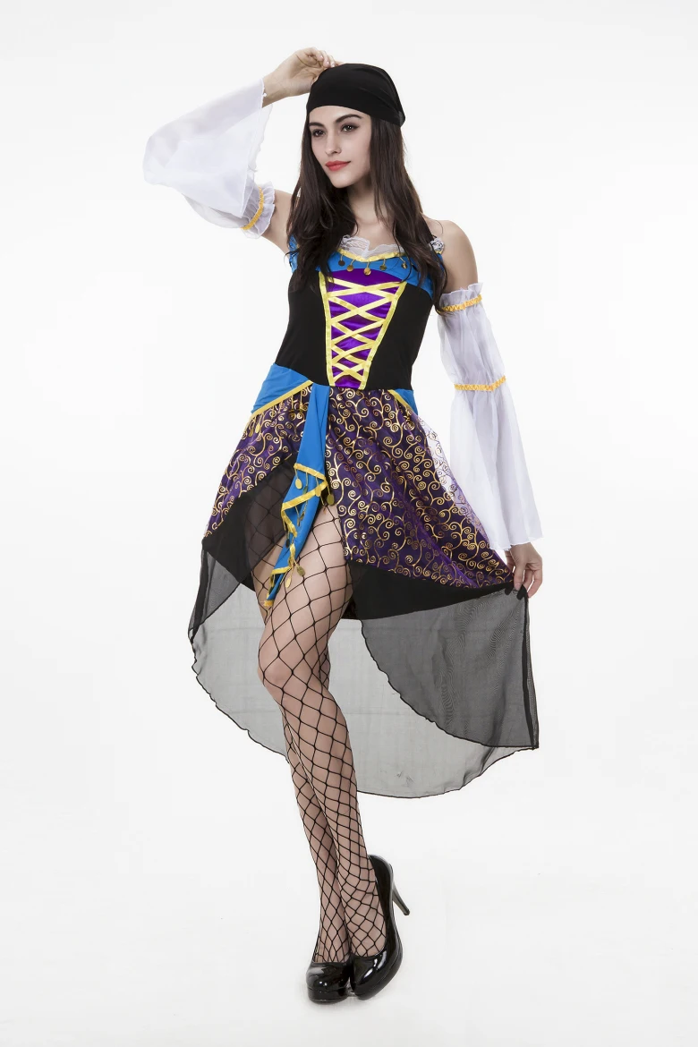 Lady Sexy Gypsy Costume Ethnic Minorities Dance Lace Dress Gothic Style Exotic Halloween Pirates