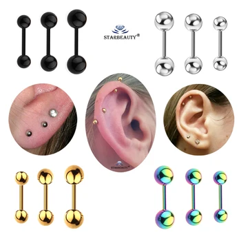 3 pcs/lot 3/4/5mm Black Barbell Earring Ear Nail Bone Piercing Tragus Labret Helix Piercing 16G Body Jewelry Industrial Pircings