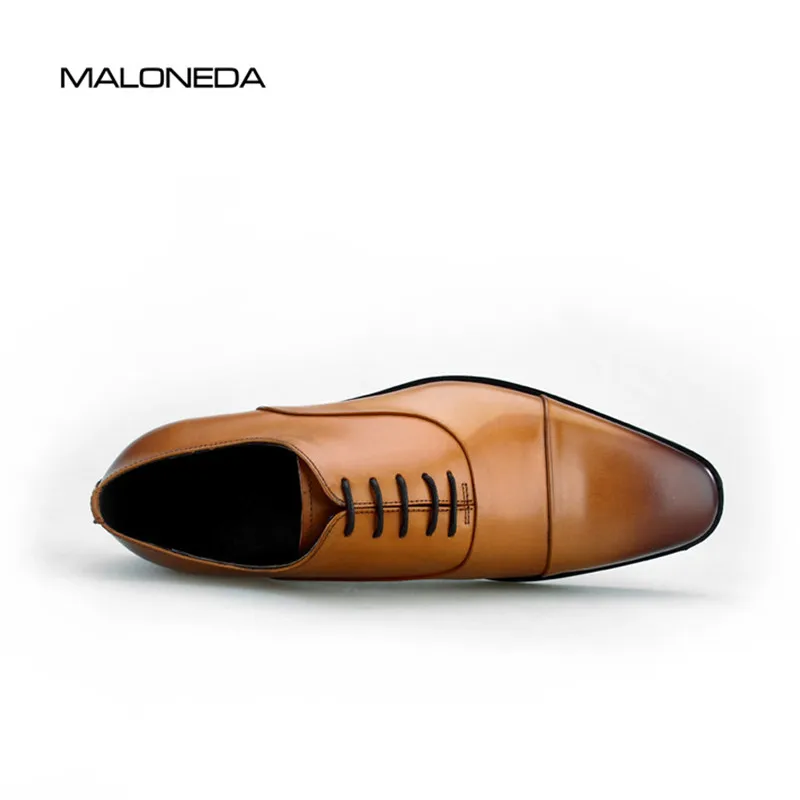 Vestir Negocios Maloneda Hecha Hombre naranja A Para Mano Planos De Negro Suela Marca Formal Cuero Moda Nueva Zapatos Goma qnH0qA