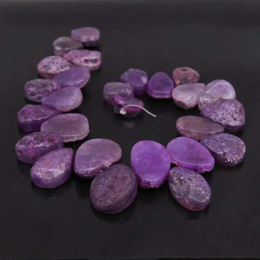 15.5"strand Purple Raw Agates Top Drilled Slab Slice Loose Beads