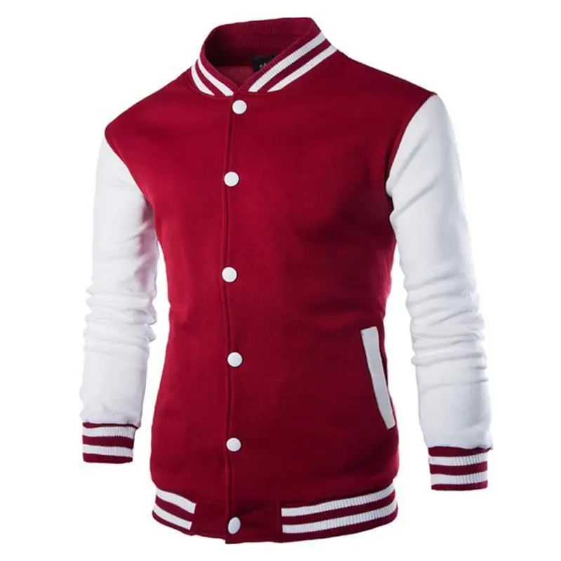 Повседневная брендовая мужская бейсбольная куртка из хлопка с длинным рукавом, пальто для любителей колледжа, мужские тонкие однобортные куртки со стоячим воротником - Цвет: Dark red