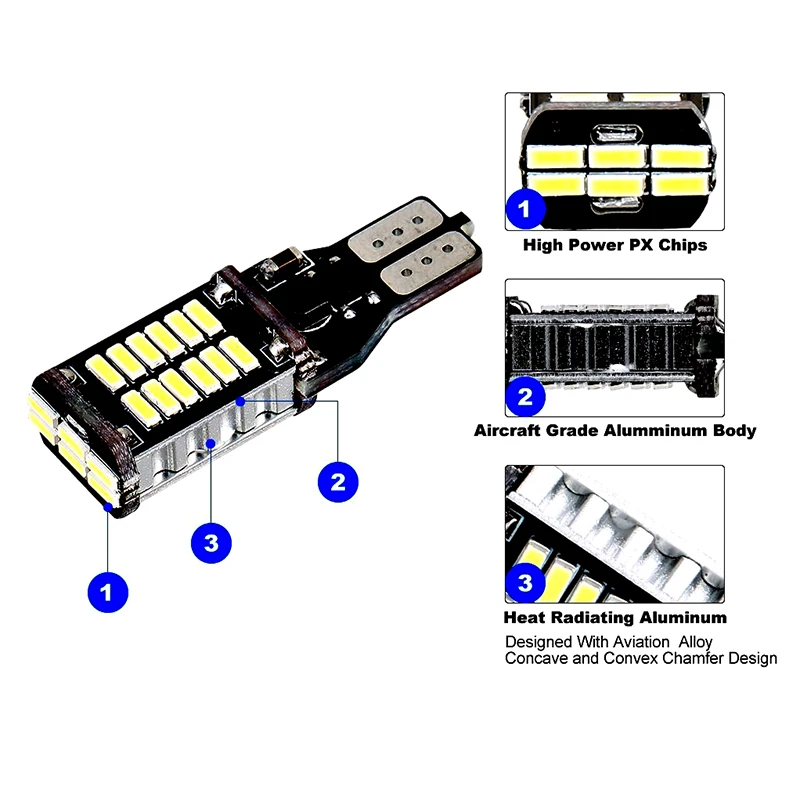 2pcs Extremely Super Bright 921 912 LED T15 W16W Canbus High Power 4014 30SMD LED Lights Bulbs for Back-Up Reverse Light.04