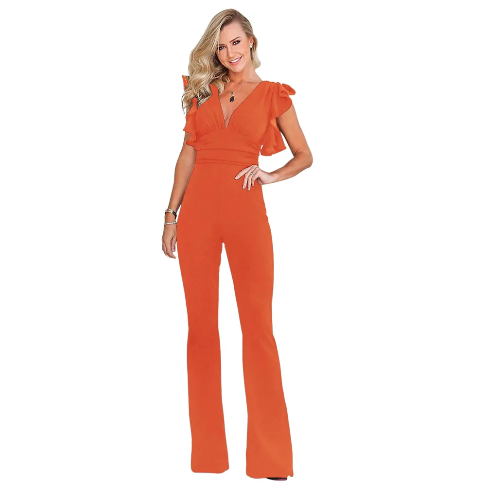 

Women Sexy Jumpsuit Deep V Neck Rompers Womens Jumpsuit Ruffle Summer Elegant Overalls Body Top Bodysuit Kombinezony Largo Tuta