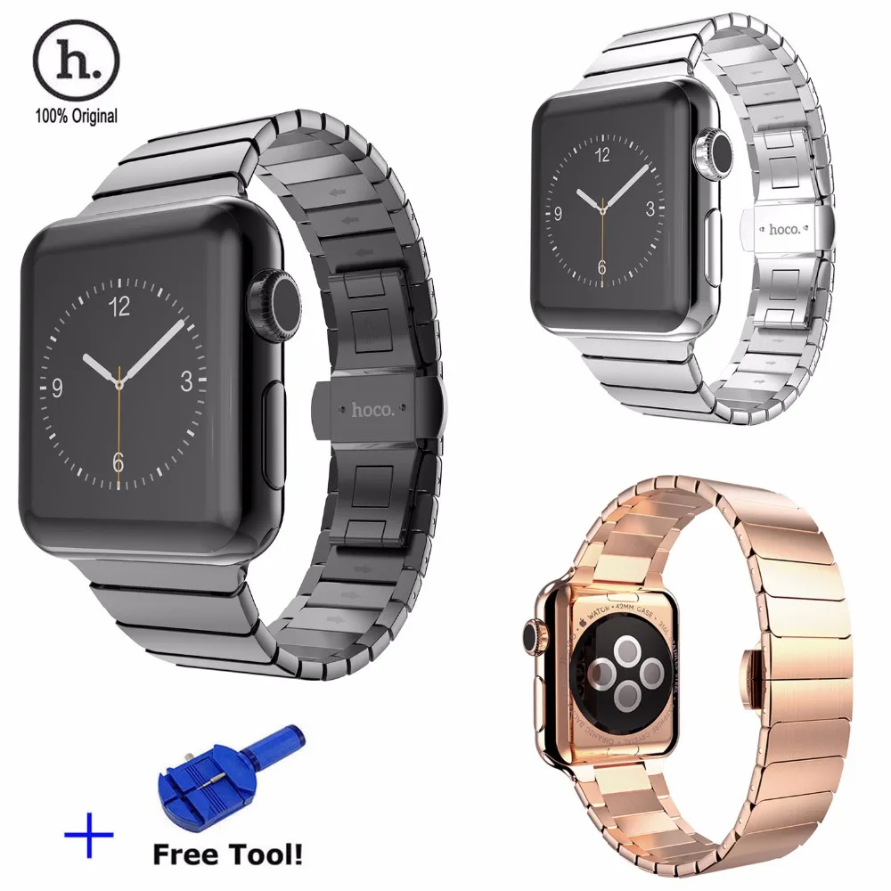 

Original HOCO Luxury Butterfly Lock Link Bracelet Stainless Steel Strap for Apple Watch Series 1 2 3 Watch Band 42MM with Tool