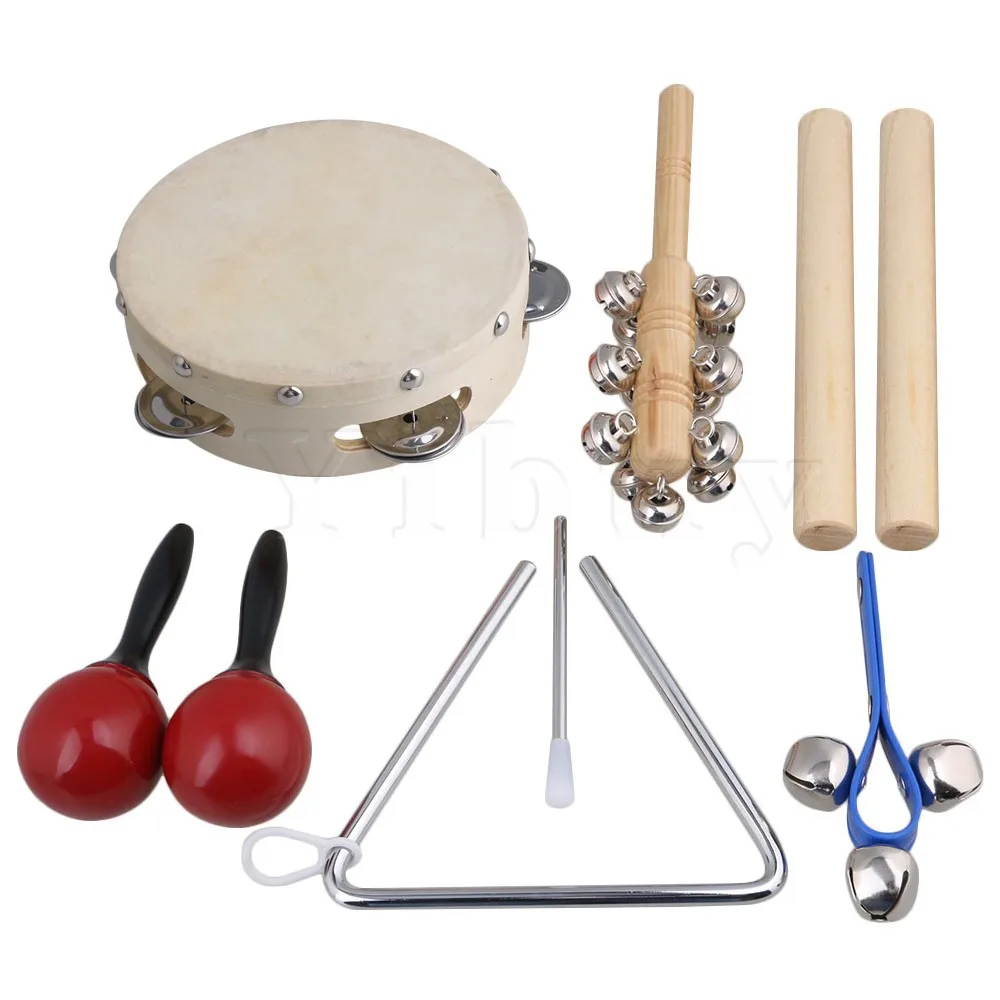 Yibuy Percussion Toys Tambourine Drum with Wrist Bells Maracas Egg