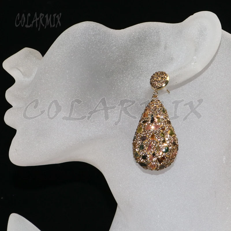 4 пары Стразы золотистого цвета серьги разноцветные камни серьги в форме капель подарок для lady8027