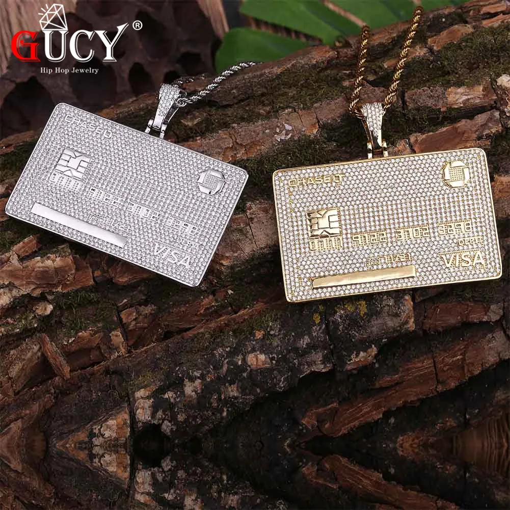 GUCY New Custom Name Credit Card Pendant Necklace With Tennis Chain Gold Silver Color Cubic Zircon Men's Hip hop Jewelry Gifts