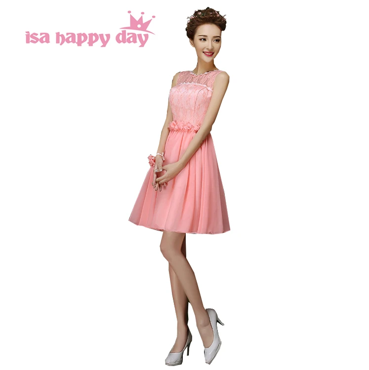 

special occasion girls short cheap chiffon knee length dress sexy bridesmaid dresses watermelon color to wear to a wedding H4237