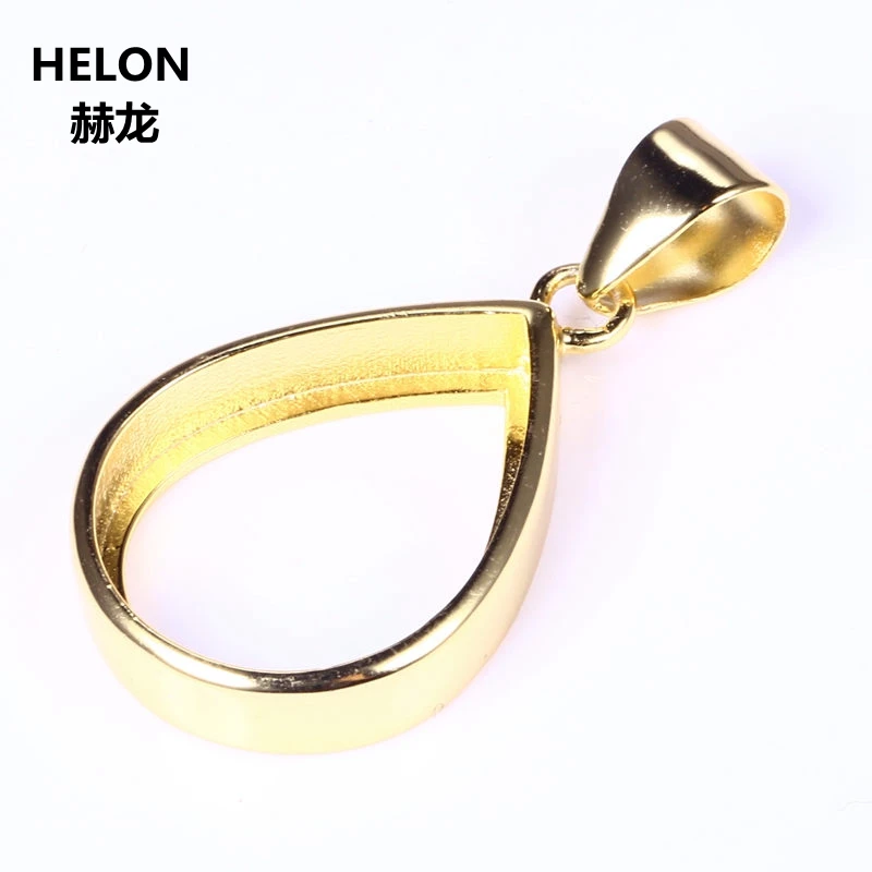 

5pcs/lot Sterling Silver 925 Yellow Gold Color Semi Mount Pendant for 15x20mm Pear Cabochon Wedding Jewelry Gemstone Setting