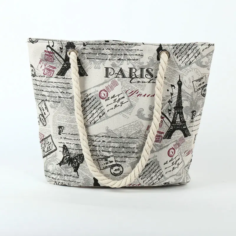 Rdywbu, Пляжная Холщовая Сумка на плечо с изображением Парижской башни, Женская креативная сумка для покупок, большая летняя сумка B103 - Цвет: Stamp Tower