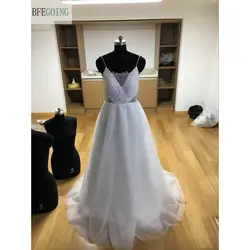 Аппликация из белого кружева Тюль длиной до пола А-силуэта Свадебные платья со шлейфом на бретельках индивидуальный заказ