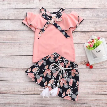 

2019 Toddler Infant Baby Girls clothes Floral Print Rufflus Bowknot Tops Skirt Outfits clothes Set costume kids girls clothing