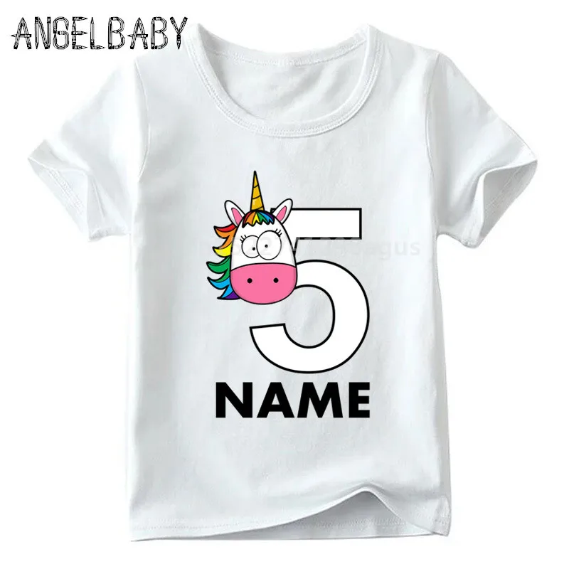 Boys/Girls Happy Birthday Rainbow Unicorn Number 1-9 Print T shirt Children Funny Gift Clothes Kids Cartoon Baby T shirt,ooo5239