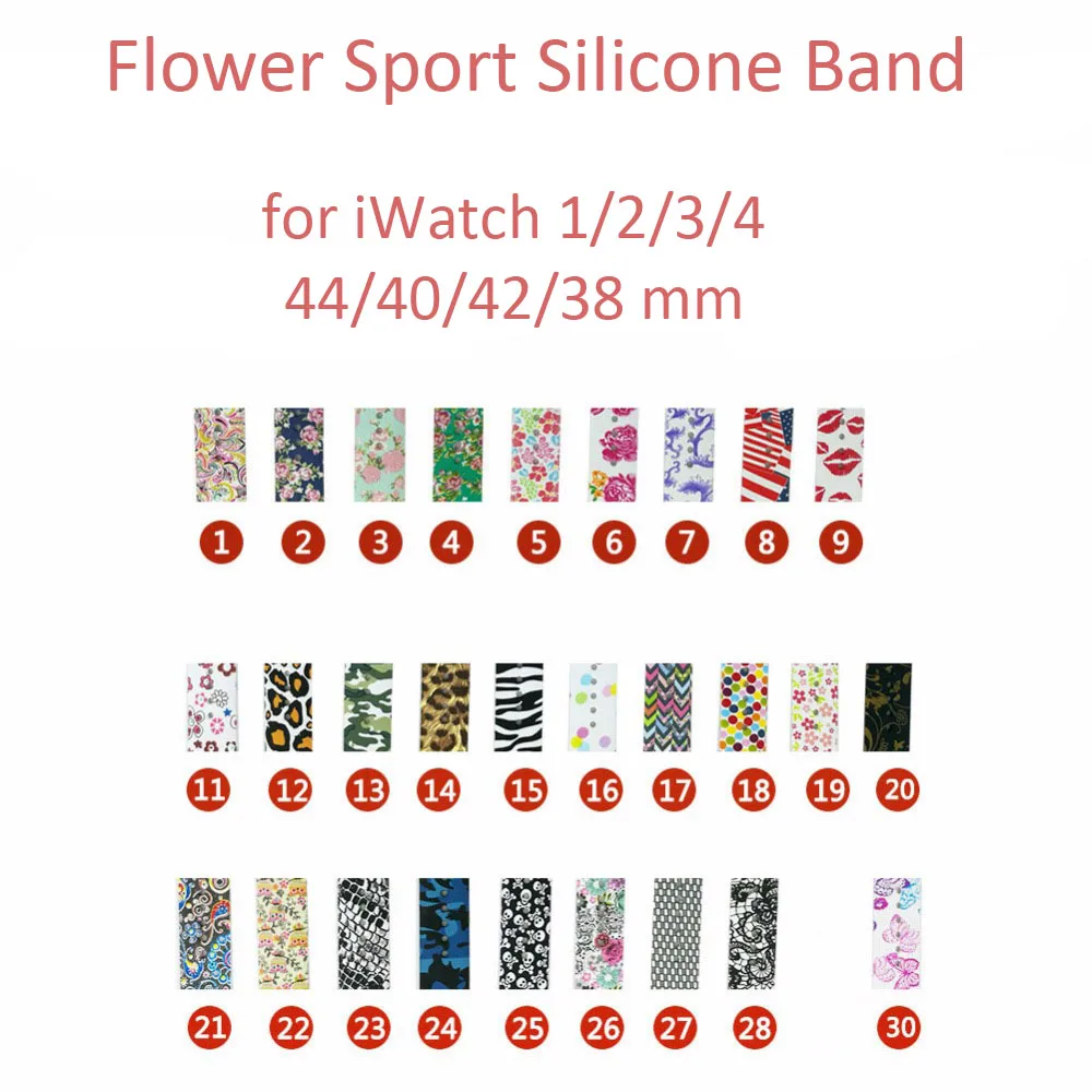 

Silicone Sports Band for Apple Watch Series 1 2 3 4 38mm 42mm 40mm 44mm Floral Flower Rubber Watchband Strap for Apple Watch 4