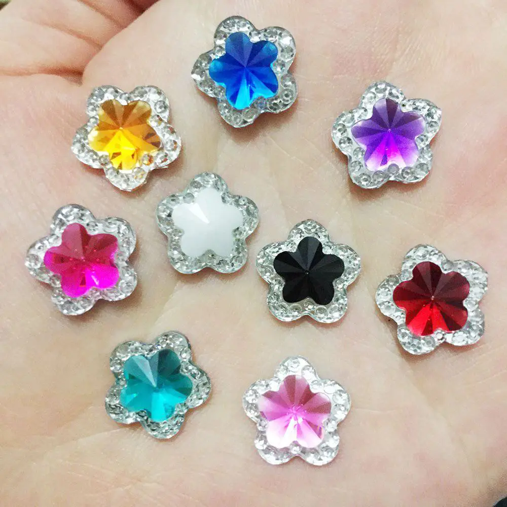 

80pcs 12mm Shiny Resin Double-Color Flower Flatback Rhinestone Ornaments DIY Wedding Appliques Craft W31*2