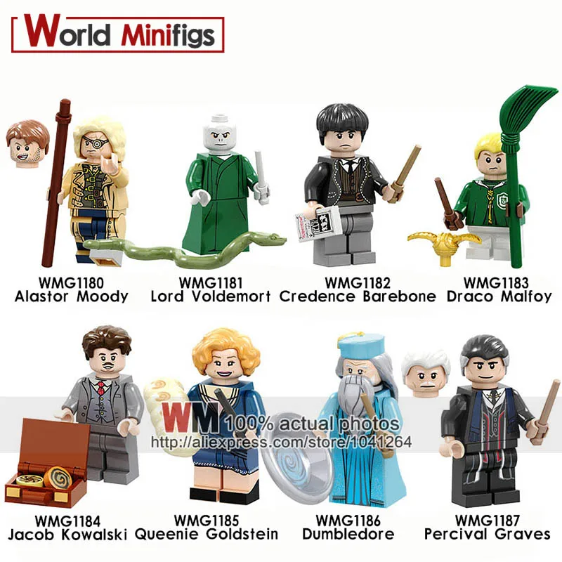 

Single Legoinglys Draco Malfoy Magic Wand Snake Alastor Moody Mad eyes Lord Queenie Figures Building Blocks Toys Gift Juguetes
