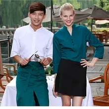 (5 pcs get 10% off, 10 get apron)Man/woman coffee shop restaurant hotel bakery shop waiter shirt uniform work ware work clothes