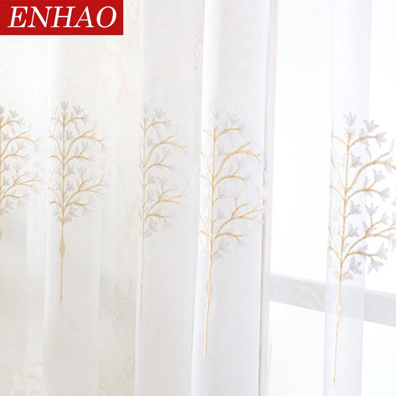 ENHAO вышитые Шторы s Тюль окна для Гостиная Спальня Кухня Печатных Sheer вуаль