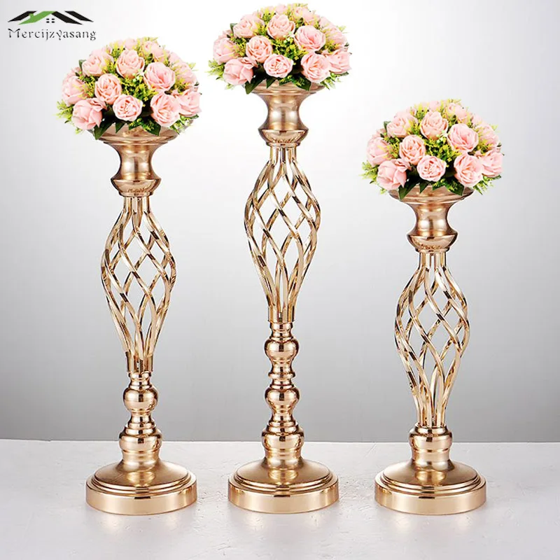 Online Gold Candle Holders 50cm 20 Flower Vase Candlestick 10pcs Lot Flowers Vases Candle Holders Road Lead Table Centerpiece Metal Gold Stand Pillar Candlestick