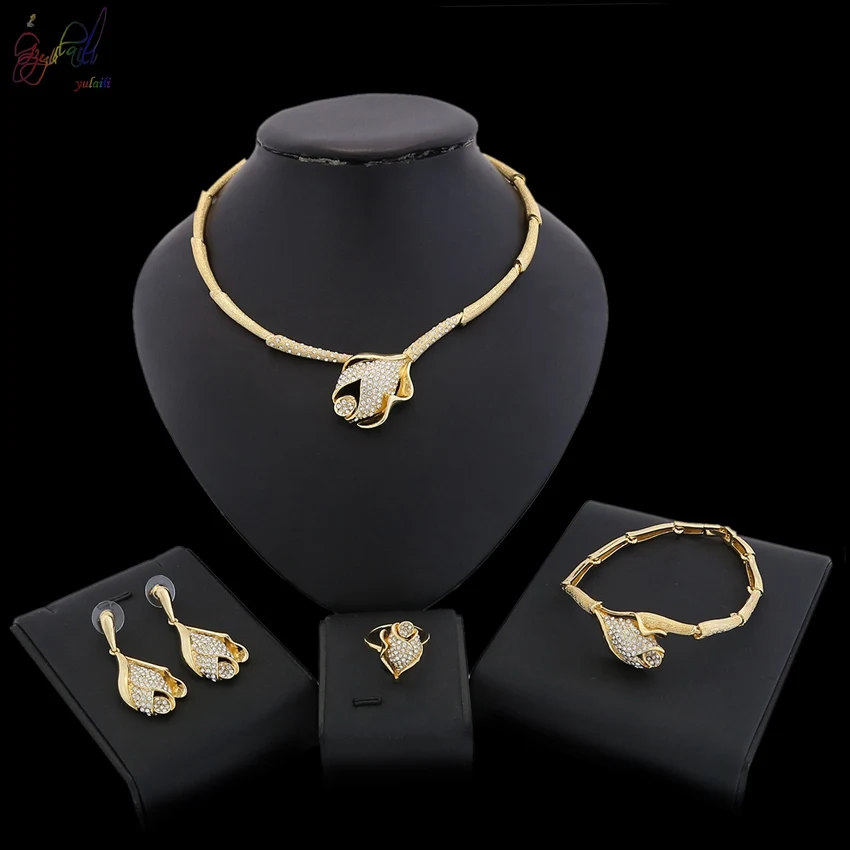

Yulaili Dubai Gold Jewelry Sets Nigerian Wedding Bridal Jewellery Set Rhinestone Ethiopian Jewelry