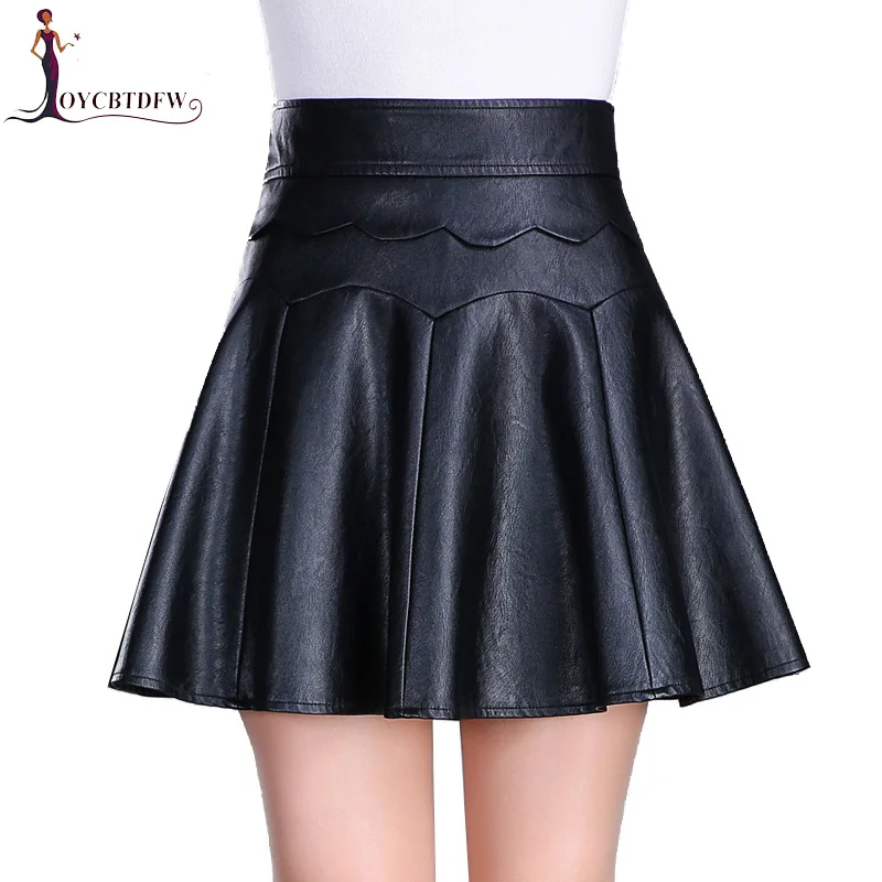 Autumn Winter PU leather Half Skirt 2018 Short Fashion High Waist Large