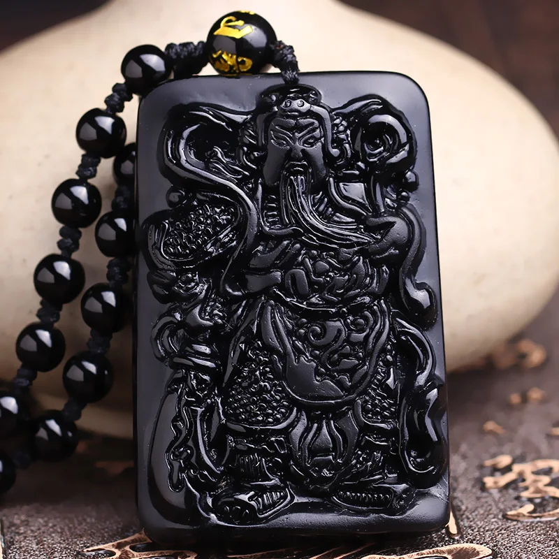 

Drop Shipping Black Obsidian GuanYu GuanGong Obsidian Necklace Pendant Carving Pendant Obsidian Lucky pendants