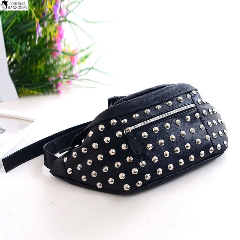 HANSOMFY The New Pocket Bags Leisure Bags Wholesale Rivet Chest Unisex Bag Orange Small Satchel
