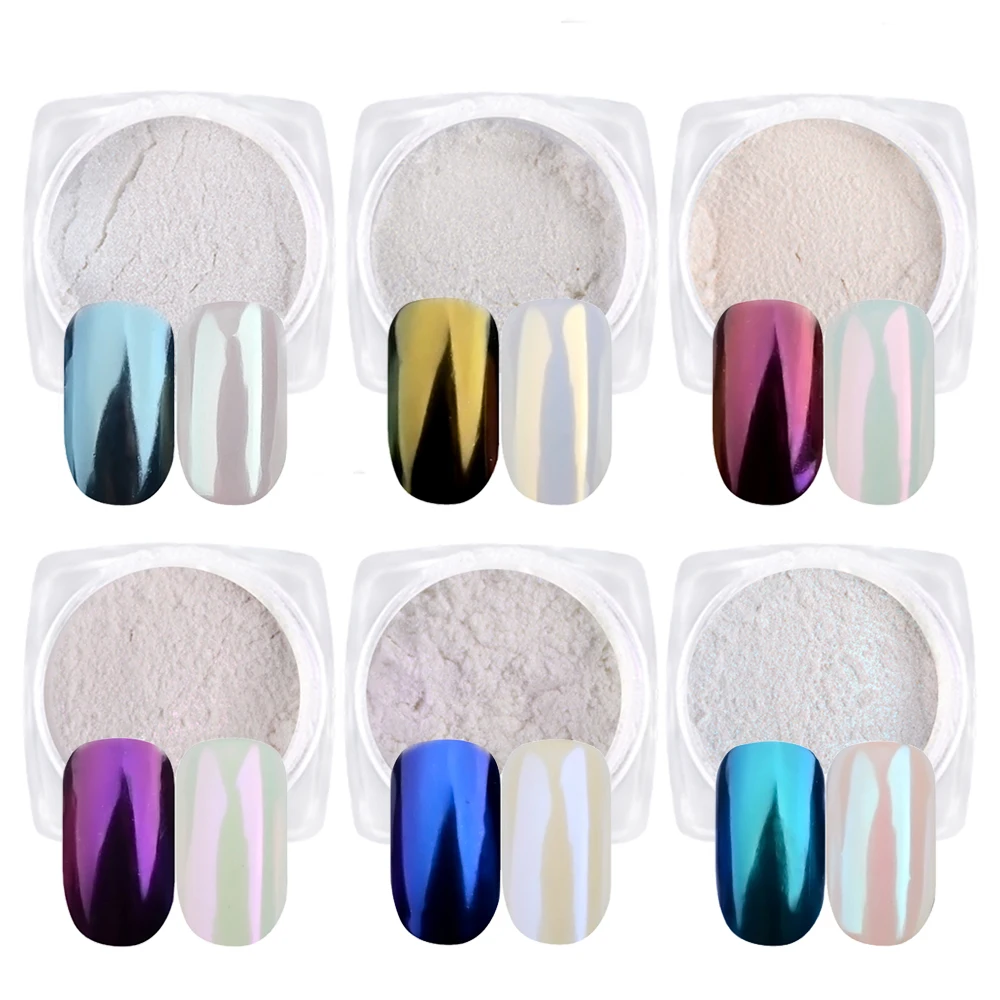 Nueva moda 1 caja gradiente brillo de uñas polvo mágico espejo efecto polvo DIY decoración polvo herramientas BEB01-07 Nueva moda 1 caja gradiente brillo de uñas polvo mágico espejo efecto polvo DIY decoración polvo herramientas BEB01-07