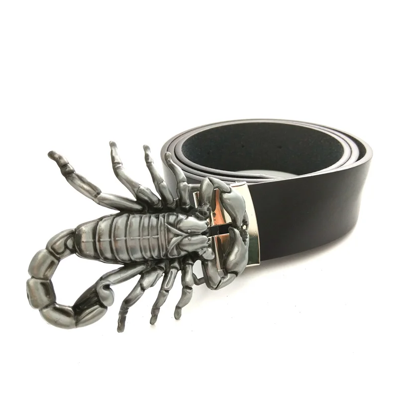 Designer belts men high quality Black pu leather belt with 3D scorpion