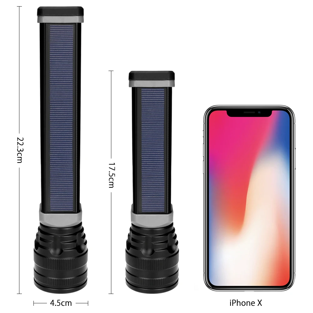 brightest flashlights Solar/USB Powered Flashlight Rechargeable Solar Flashlights 18650 Torch For Outdoor Camping Mobile Power Bank Built-in Battery coast torches
