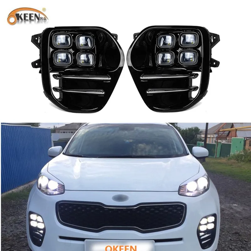 

OKEEN 2pc Waterproof 12V Car DRL for Kia Sportage KX5 2016 2017 2018 2019 LED Daytime Running Light White Daylight Head Fog Lamp