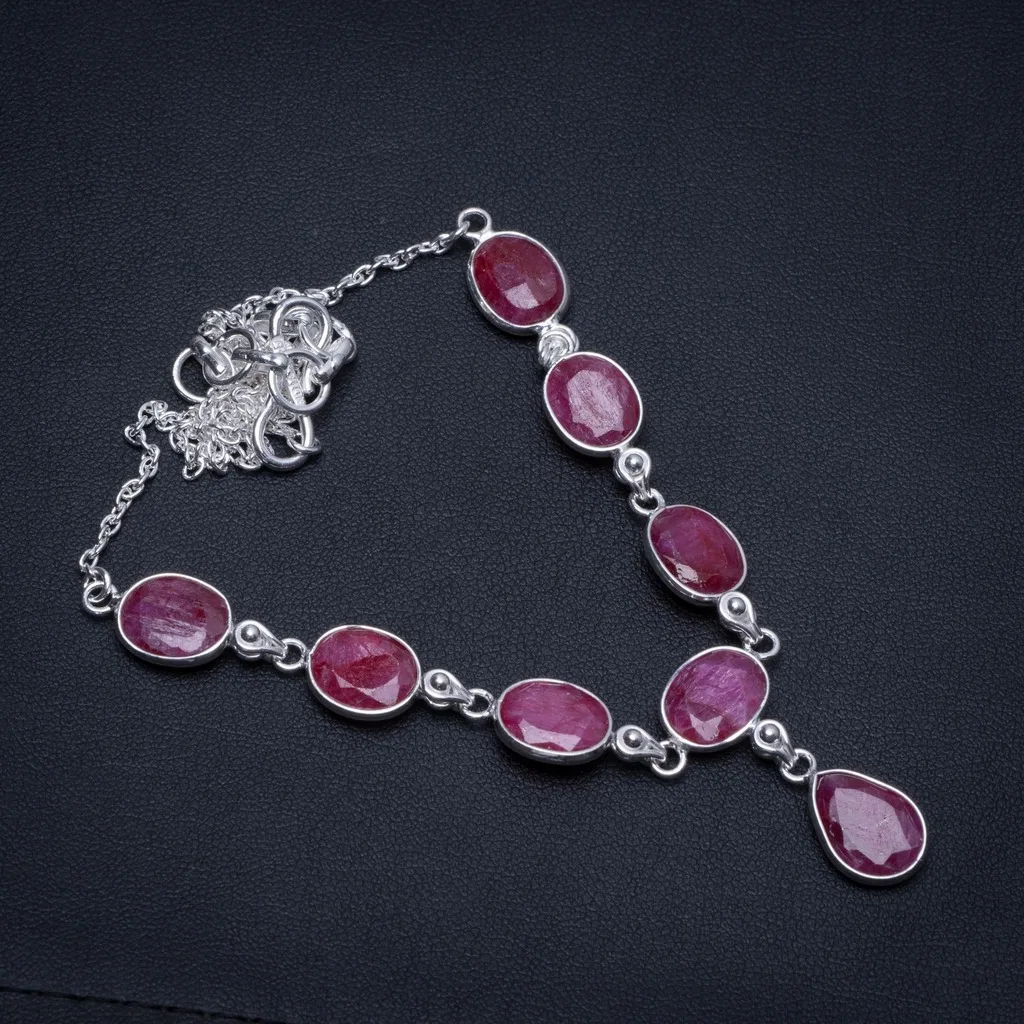 

Natural Cherry Ruby Handmade Boho 925 Sterling Silver Y-Shaped Necklace 17" S3373