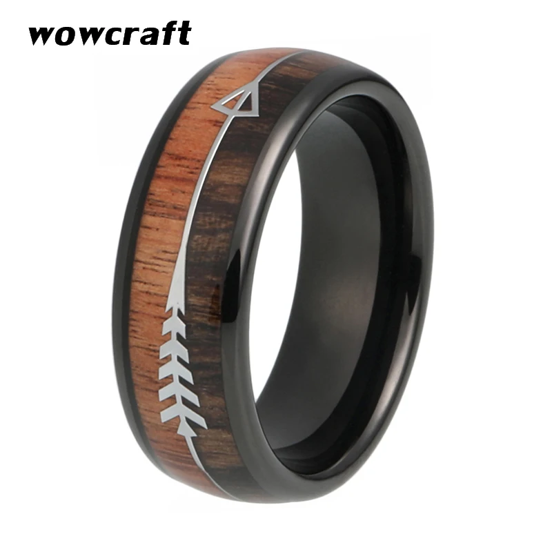 

6mm 8mm Black Tungsten Carbide Wedding Bands for Women Men Arrow Ring Nature Wood Inlay Comfort Fit Engagement Rings Wedding