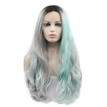 Pervado волосы Синтетические Кружева передние парики для женщин мягкая текстура высокая температура длинные волнистые черный серый цвет мяты фронтальные волосы парик