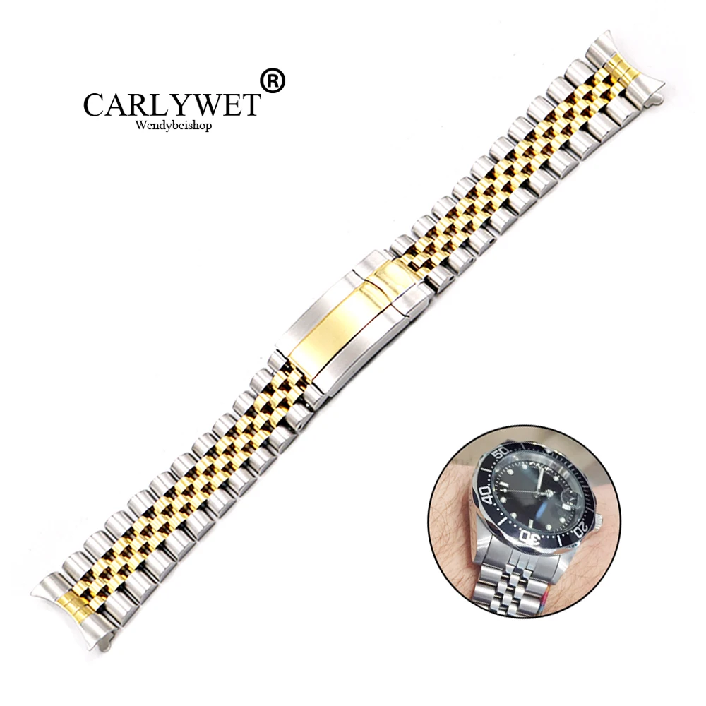 

CARLYWET 19 20mm Wholesale Hollow Curved End Screw Links Stainless Steel Replacement Jubilee Watchband Bracelet For Datejust