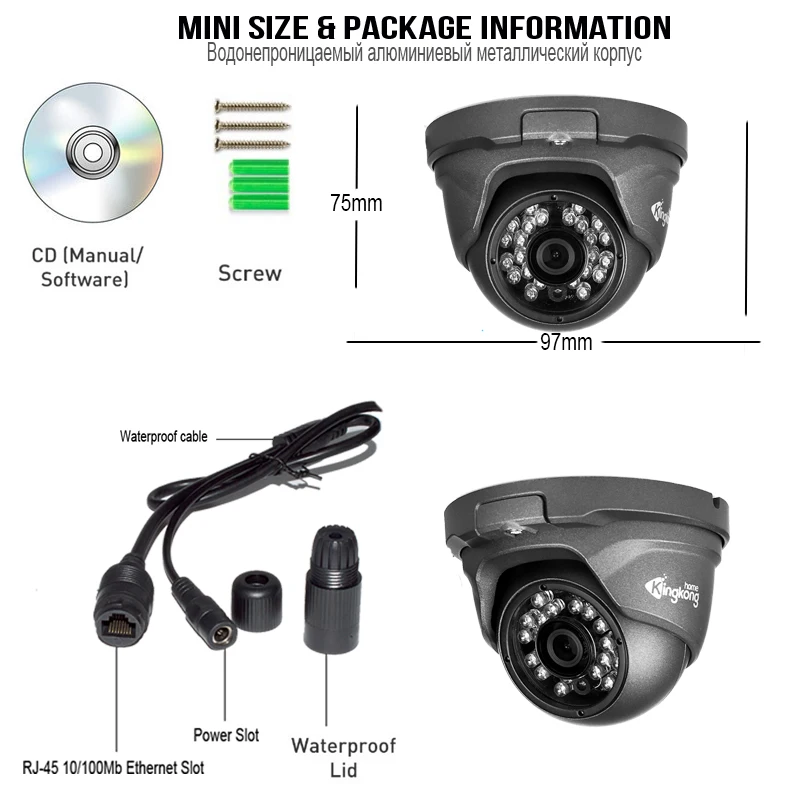 Kingkonghome IP камера 48V POE металлическая 1080P ONVIF сетевая камера безопасности CCTV обнаружение движения водонепроницаемая наружная аудио камера