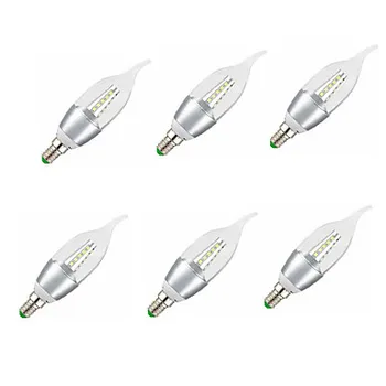 

6pcs Silver Shell 7W E14 LED Candle Lights CA35 600LM Starry Sky Candelabra Bulb 35SMD 2835 Cool White Decorative for Home Hotel