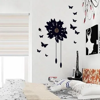 

LM228 PINK BLACK 3D BUTTERFLY WALL CLOCK - WALL STICKER DECAL WITH SWEEP MOTION CLOCK
