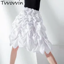 TVVOVVIN, Женская юбка, романтичная, морщинка, юбка, хлопок, белая, высокая талия, для девушек, юбки, Ретро стиль, универсальные, черные, юбки, лето, новинка, V184