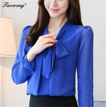 2018 new bow neck women’s clothing spring autumn long-sleeved chiffon women blouse shirt solid purple formal women tops blusas