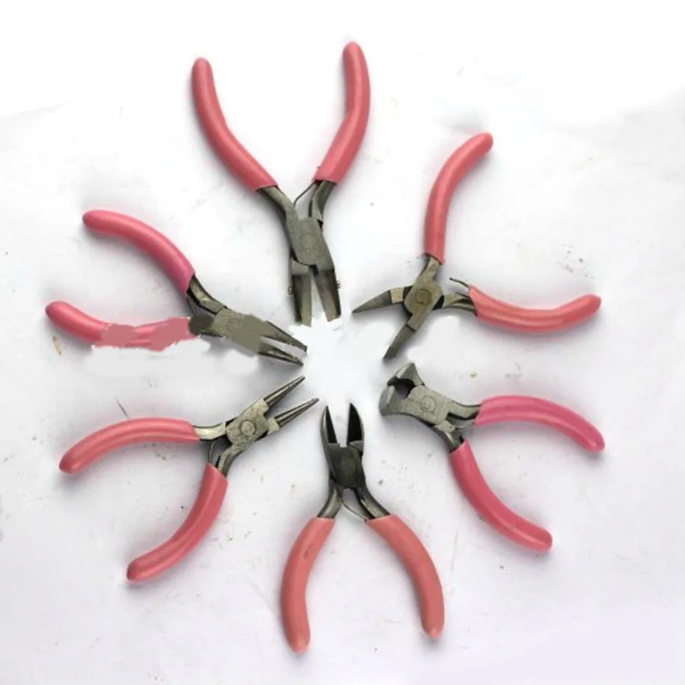 

7PCS Mini Jewelry Pliers Sets Pink Handle Round Nose Plier Beading Hand Tool